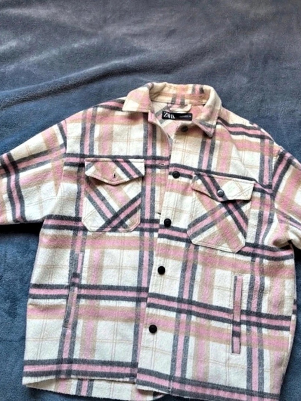 Zara Plaid Overshirt Jacket Pink Plaid Shirt Jacket Like New size M
